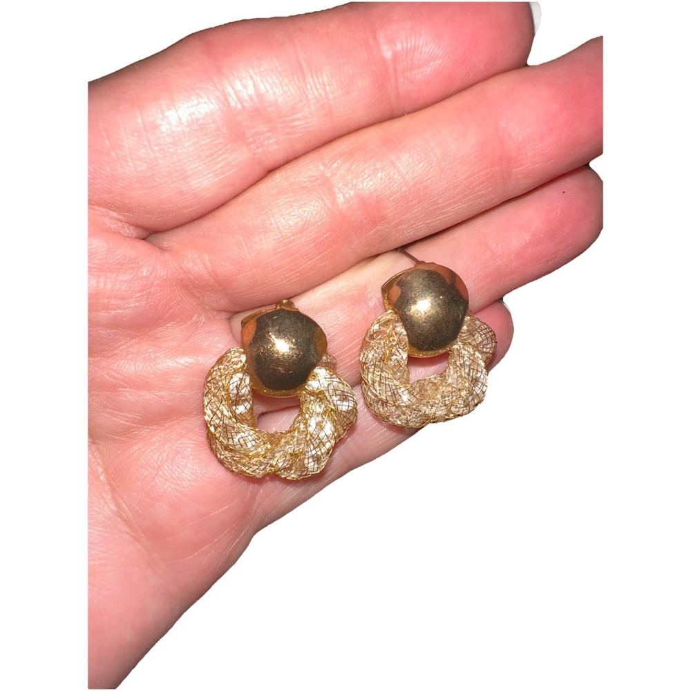 Crystals by Swarovski Embedded Crystals In Mesh Earrings 14K Gold Overlay